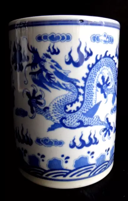 Porte pinceau dragon chinois porcelaine Old chinese bitong blanc bleu mark  XIX