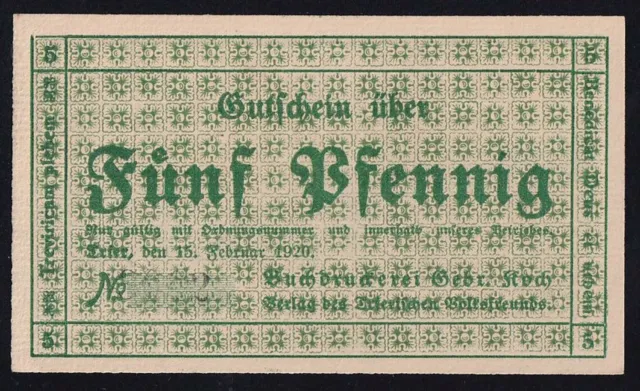 Trier: 5 Pfennig 15.2.1920 - grün - ohne Wz. - Buchdruckerei Gebr. Koch (1342.1)