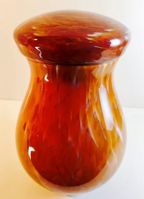 Stunning Scottish Monart Art Glass Orange Lidded Jar 7.75” C-1930s 2