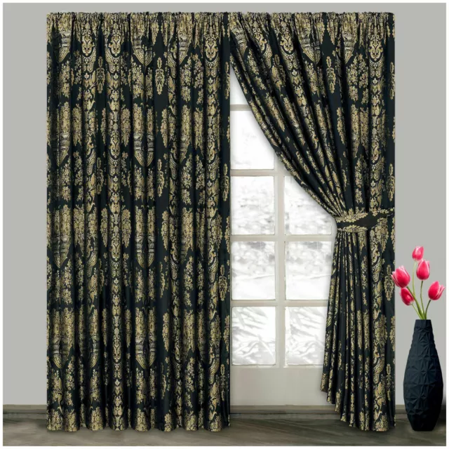 Pair Of Jacquard Pencil Pleat Curtains Tape Top Fully  Lined OR Cushion Covers