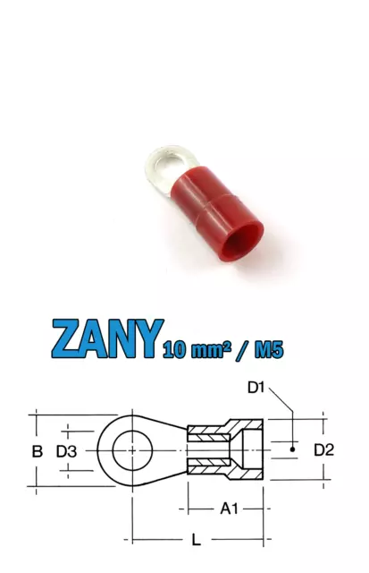 Cosse Anneau 10 mm² M5 Rouge Entrée Facile Polyamide - 100 pièces - CIMCO 180070