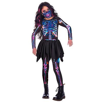 Bambine Ragazze Neon Scheletro Sostenibile Halloween Party Costume + Maschera