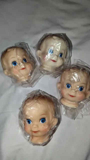 4 Vintage Baby, Boy, Pixie Doll Heads Craft Sewing