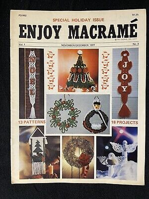 Enjoy Macrame noviembre/diciembre 1977 vol. 1 No. 3 patrones de boletines de vacaciones de Navidad