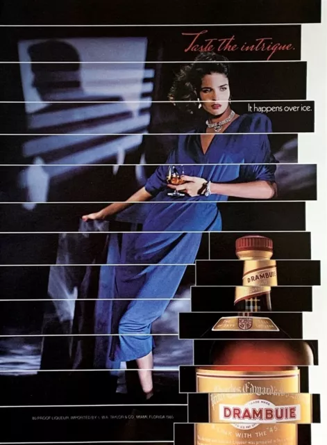 1987 DRAMBUIE Liqueur Taste the Intrigue It Happens Over Ice Vintage PRINT AD