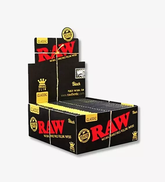 RAW BLACK Classic King Size Slim Rolling Papers  (50 Count Box) Full Box