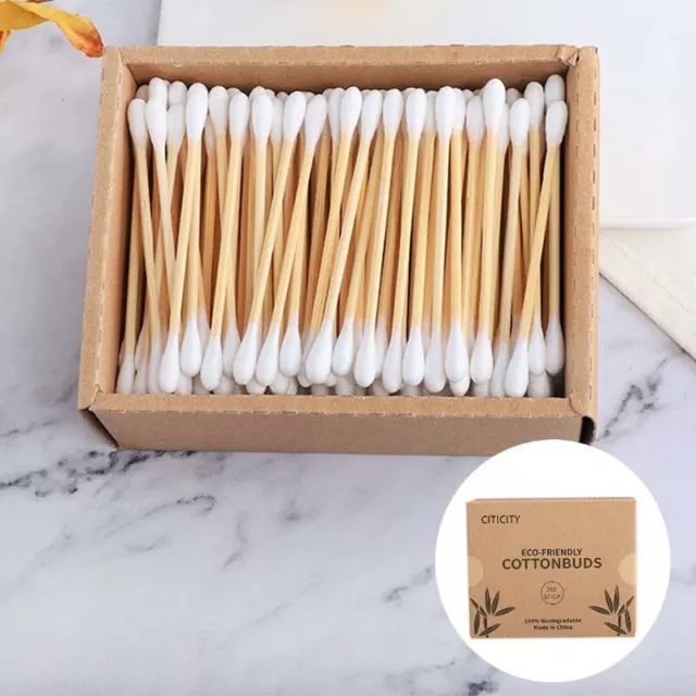 FOVURTE Bamboo Cotton Swabs 400 count, Organic Cotton Buds for Ears,  Natural Wooden Cotton Swabs Ears Spiral/Round