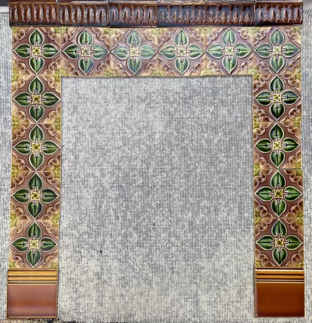 ENGLAND - ANTIQUE ART NOUVEAU - 22 ORIGINAL TILES FOR FIREPLACE c1900