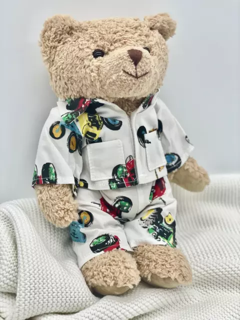 Personalised Embroidered Traditional Teddy with Tractor Pyjamas Christmas Gift