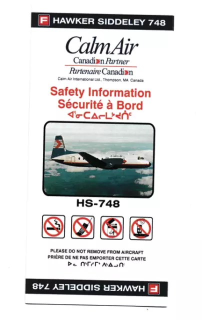 Safety card Calm Air Canadian Partner Hawjer Siddeley 748