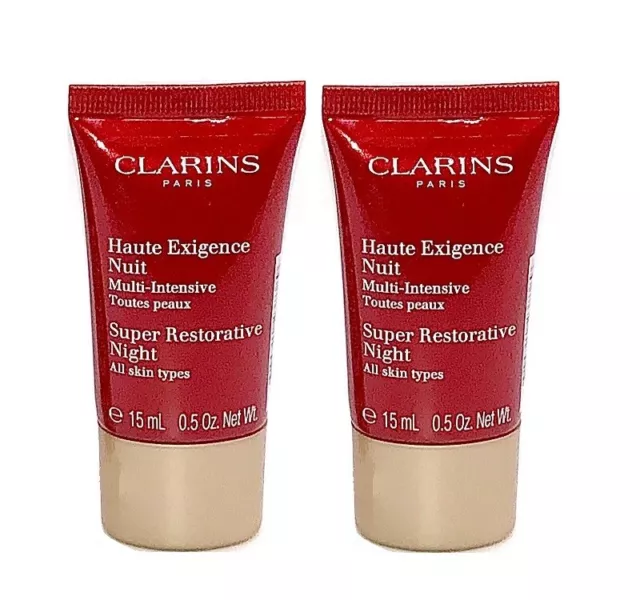 2 x Clarins Super Restaurative Night Toda la Piel Tipo 0,5 oz 15 ml Tubo Nuevo # 8389