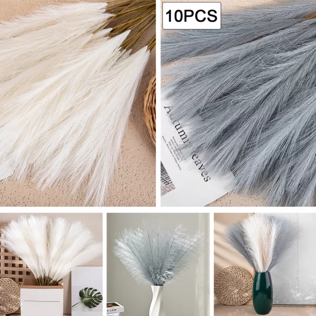 10x Artificial Pampas Grass Dried Fluffy Natural Bouquet Fake Flower Home Decor