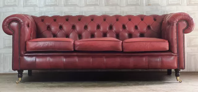 FABULOUS Oxblood Red Leather Chesterfield Sofa 3 Seater Seat #58 *FREE DELIVERY*