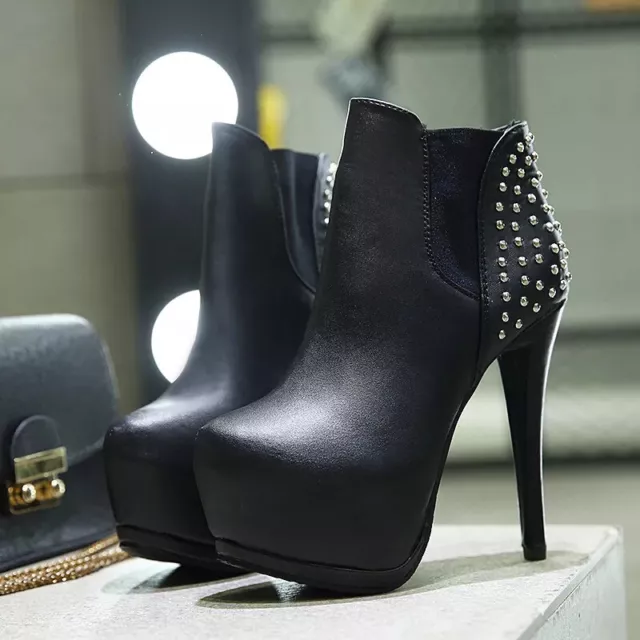 Bottines Femme Travail Gros Talon Cuir Synthetique Noir CZ449