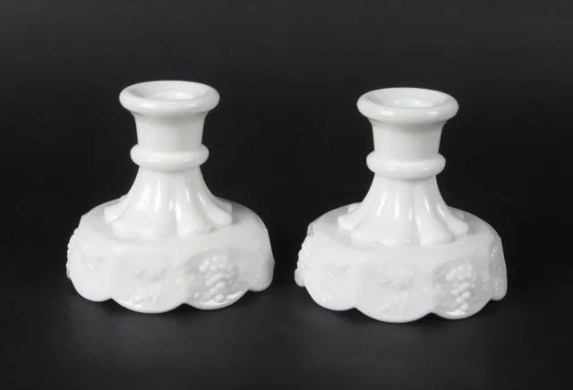 Milk Glass Candlesticks Westmoreland Paneled Grape Candle Holders Pair Vintage