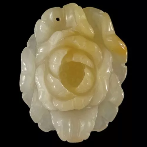 BC06627# Hand Carved Unique Peony Flower Multi-color Jade Pendant Bead