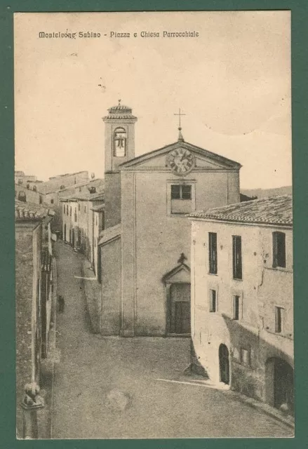 Lazio. MONTELEONE SABINO, Rieti. Piazza e chiesa parrocchiale. Viaggiata 1928