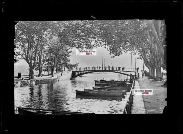 Plaque verre photo négatif noir et blanc 13x18 cm Annecy pont Amours CPA