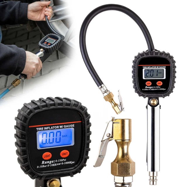Manomètre Numérique Pour Pneus 220 PSI - Pistolet Gonfleur Avec Fonction Dégonflage, Kit D'accessoires Complet