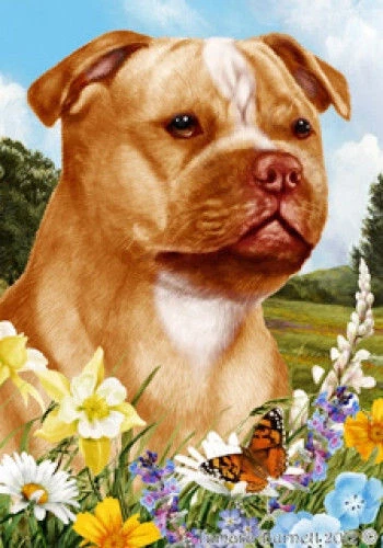 Summer House Flag - Orange and White Staffordshire Bull Terrier 18247b