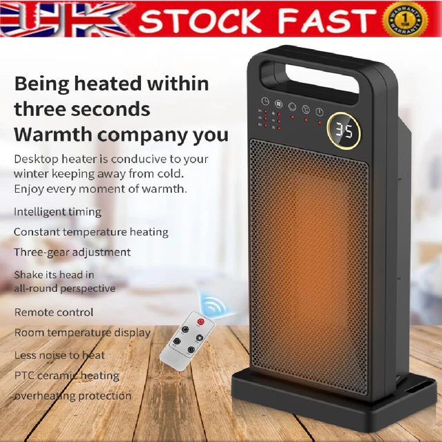 Portable Room Heater PTC Ceramic Heating Regulator 3-gear Heat Setting w/ Remote