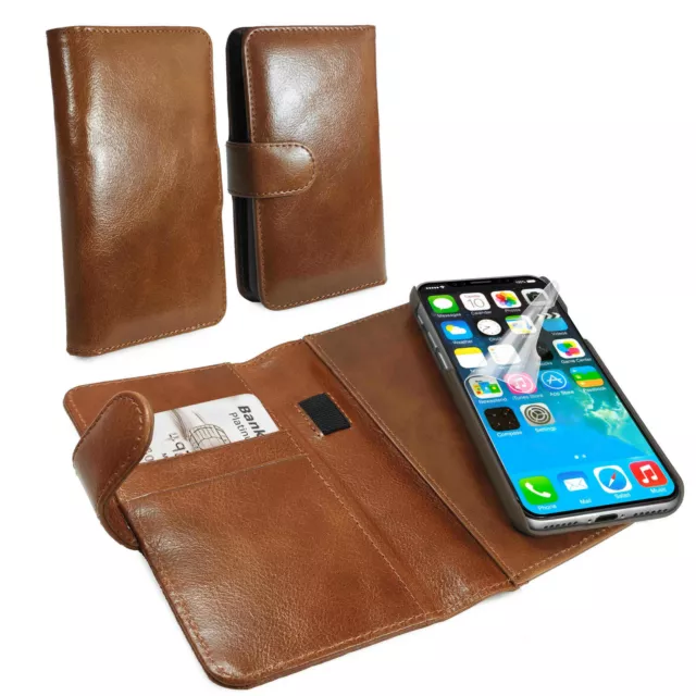 TUFF LUV Genuine Leather Slim Wallet Case Magnetic Shell for iPhone X / XS-Brown