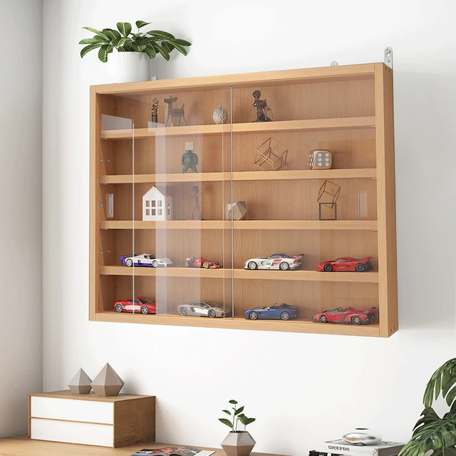 WALL MOUNTED DISPLAY Storage 5 Tier Glass Shelves Rack Cupboard