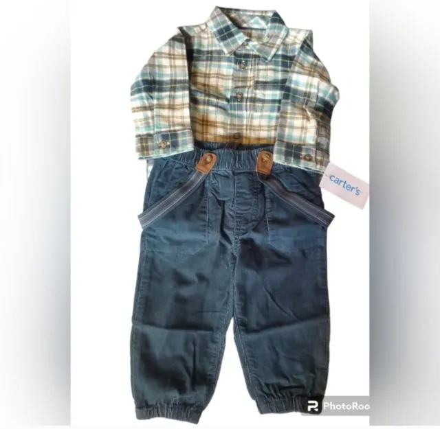Carter's baby boy 3pc set, 9M, Nwt. Long Sleeve Plaid Matching Pants,Suspenders.