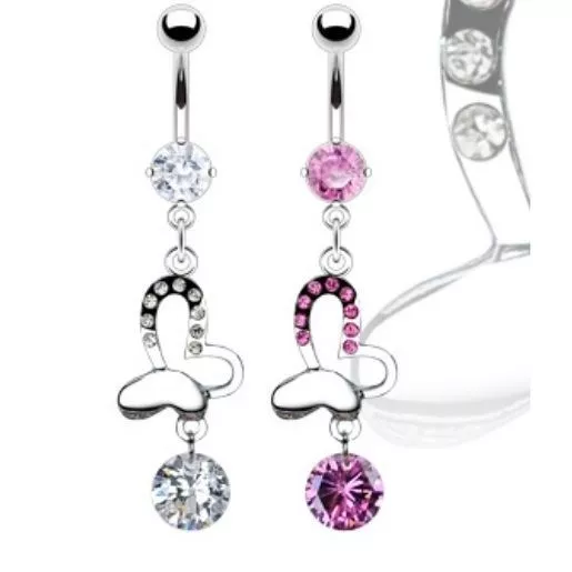 Gem Butterfly Belly Navel Ring Cz Prong Set Dangle Button Piercing Jewelry B81