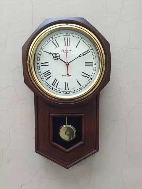 Vintage Wood &Brass Antique 20" Look Solid Pendulum Wall Clock Quartz Movement