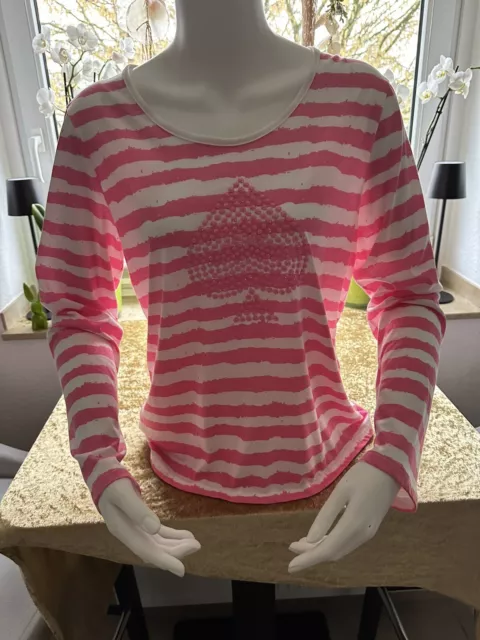 Shirt Zwillingsherz Gr. L pink weiß gestreift mit Motiv Langarm - NEU