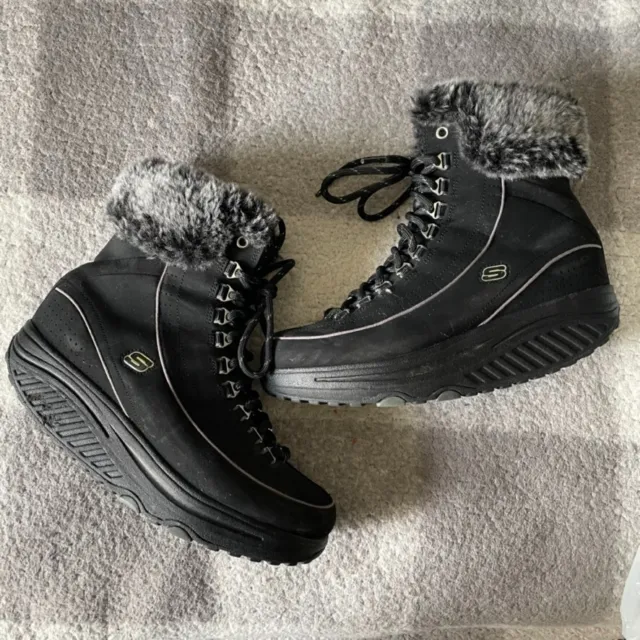 Skechers Shape Ups 11813 Faux Fur Black Boots Womens Size 7.5 Winter Boot