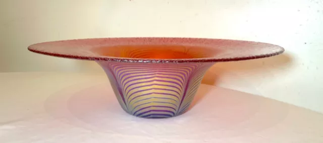 vintage blown Correia studio aurene art glass pulled feather centerpiece bowl