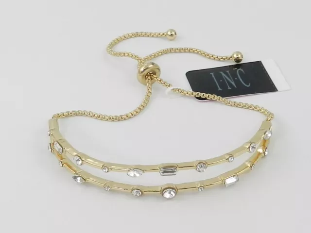 I.N.C. INTERNATIONAL CONCEPTS Gold-Tone Crystal Double-Row Slider Bracelet,