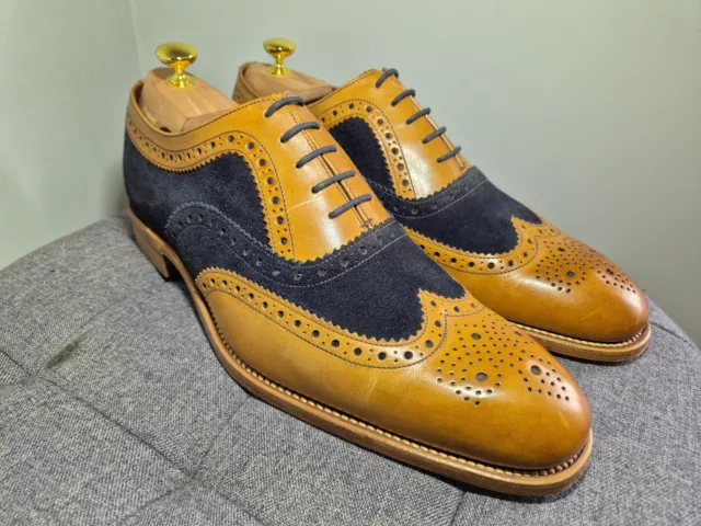 LOAKE THOMPSON 11F Tan Brown Brogue Shoes Suede Navy Formal Dress 95.00 PicClick UK