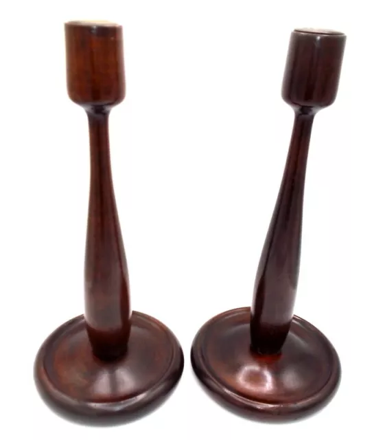 Antique 19th Century 1800's Hand Turned English Wooden Candlesticks Pair of 2