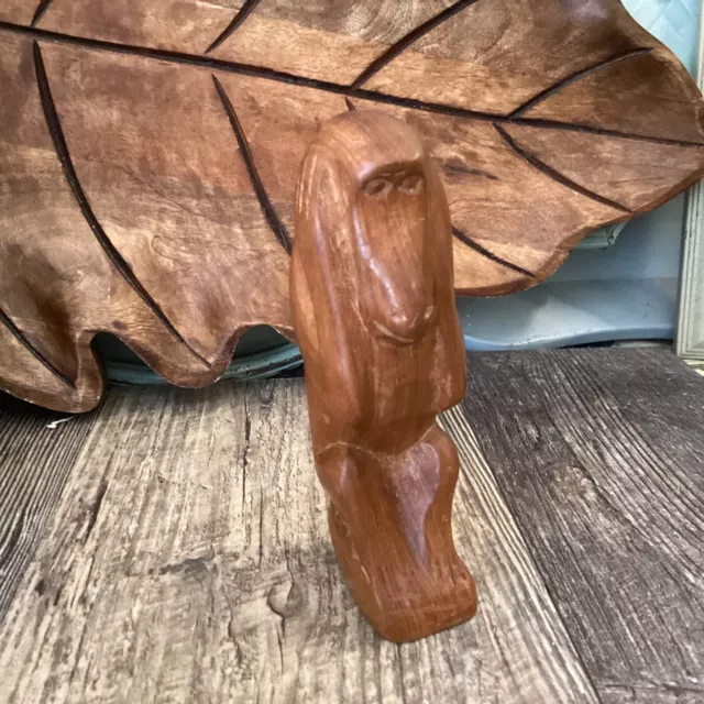 Vintage Hand Carved Wooden Monkey Mid Century Modern, Hear No Evil Figurine