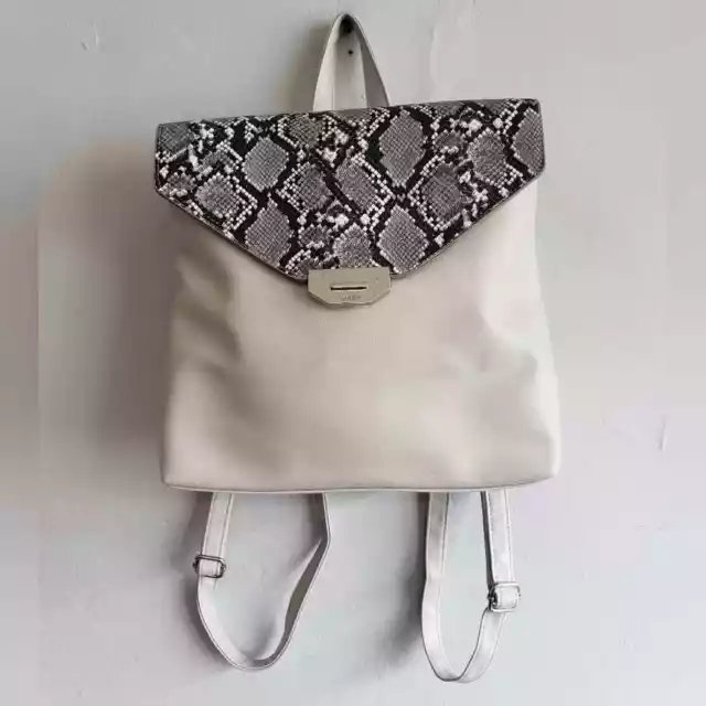 Mini backpack purse bag Kensie gray/silver snakeskin print flap 12" x 10"