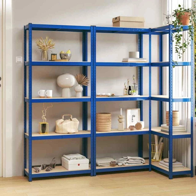 Estantería 5 niveles 3 uds acero y madera contrachapada azul vidaXL