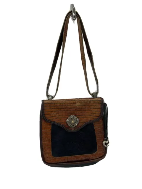 Vintage Brighton Black Leather and Brown Faux Croc Crossbody Bag Purse