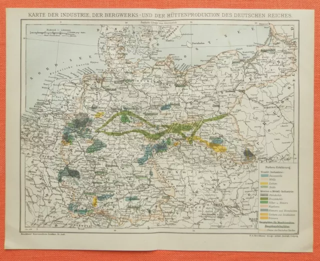 DEUTSCHLAND INDUSTRIE BERGWERK  Karte 1899 Hüttenproduktion DR Deutsches Reich