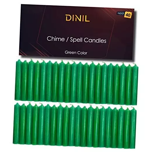 – Spell & Chime Candles (40 Candles) – 4" x 1/2" Premium Mini Taper Green
