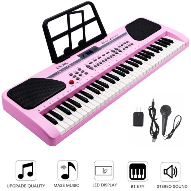 Pink 61 Key Music Electronic Keyboard Electric Digital Piano Organ Xmas Gift