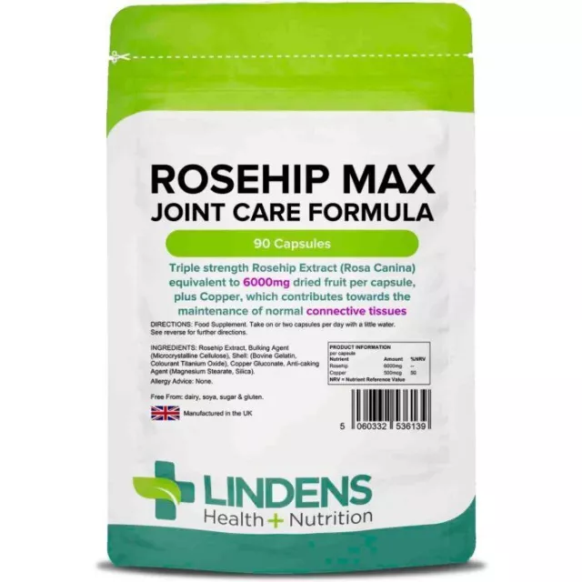 Lindens Églantier Max 6000mg 100 Capsules Rosehip Rose Musquée Supplément