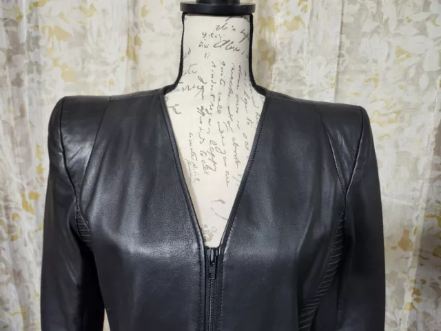 Trouve Women's Large Black 100% Leather Moto Jacket Zip Pockets 2