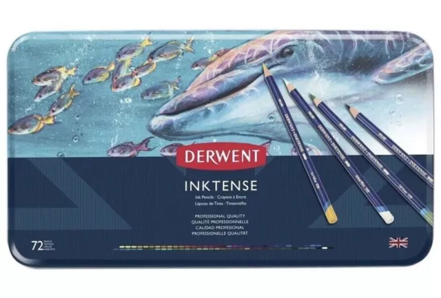 NEW Derwent Inktense - Set Of 72 Pencils In Tin Case - Water soluble Pencils