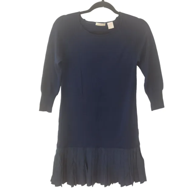Shoshanna 100% Merino Wool Silk Trim Navy Blue Knit Dress Women's S