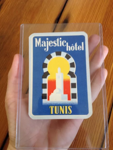 Vintage Antique Art Deco Majestic Tunis Tunisia Hotel Luggage Label Sticker 3