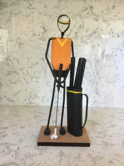 Vintage Stylized Metal Golfer Sculpture Bar Tool  Set  Caddy Holder 12.75" tall