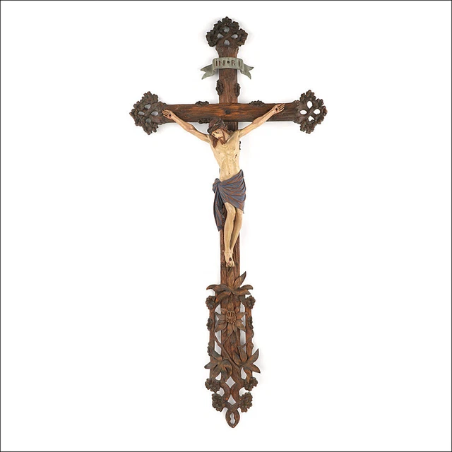 Large Antique Carved Wooden Crucifix. 19th Century